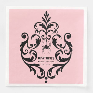 Pink and Black Damask Spider Bridal Shower Napkin