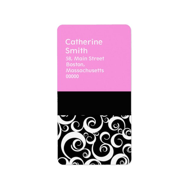 Pink and Black Damask Swirls Address Labels (Front)