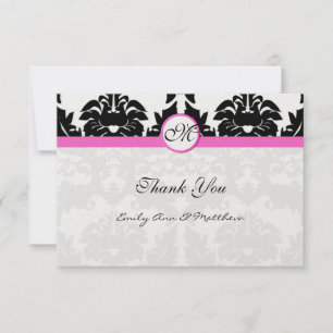 Pink and Black Damask Swirls Thank You