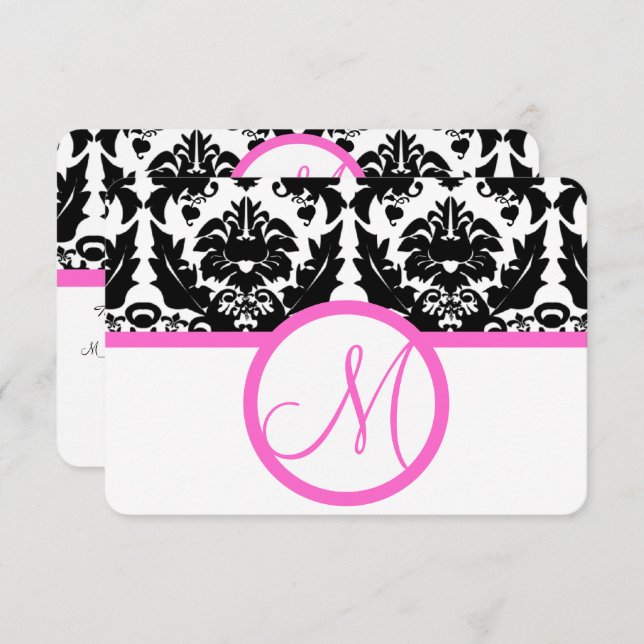 Pink and Black Damask Swirls Wedding Invitation (Front/Back)