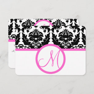 Pink and Black Damask Swirls Wedding Invitation