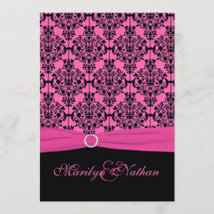 Pink and Black Damask Wedding Invitation