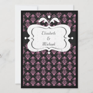 Pink and Black Damask Wedding Invitations