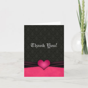Pink and Black Damask Wedding Thank You Cards