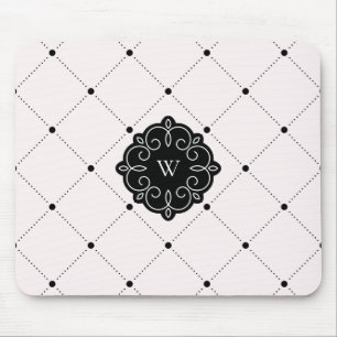 Pink and Black Diamond Dots Pattern Monogram Mouse Pad