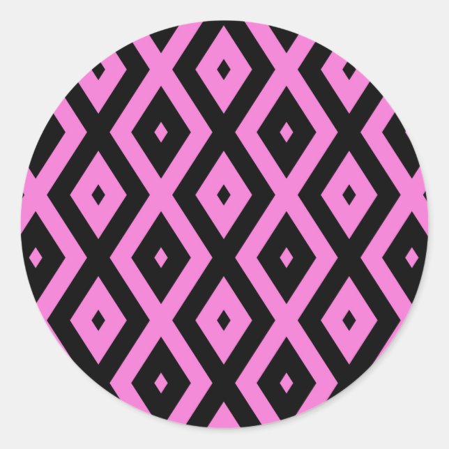 Pink and black diamond pattern classic round sticker (Front)