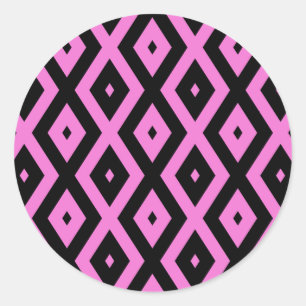 Pink and black diamond pattern classic round sticker