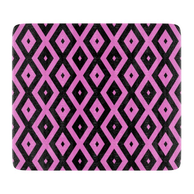 Pink and black diamond pattern cutting board (Front)