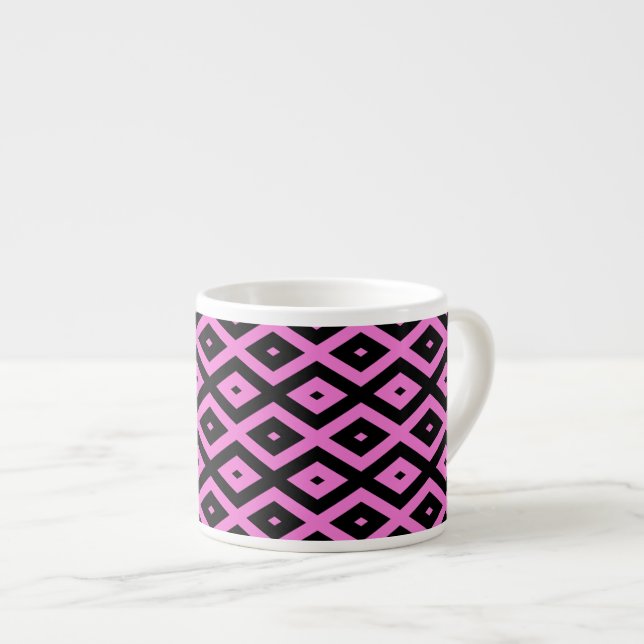 Pink and black diamond pattern espresso cup (Front Right)