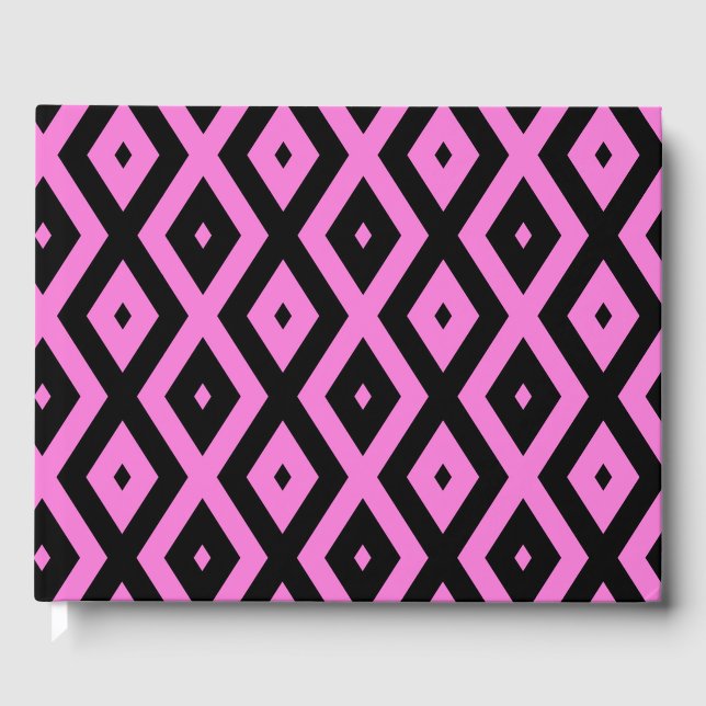 Pink and black diamond pattern guest book (Front)