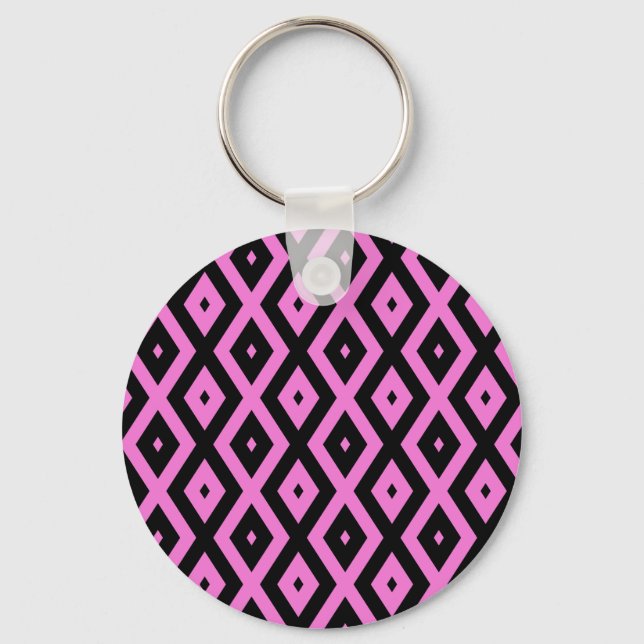 Pink and black diamond pattern key ring (Front)