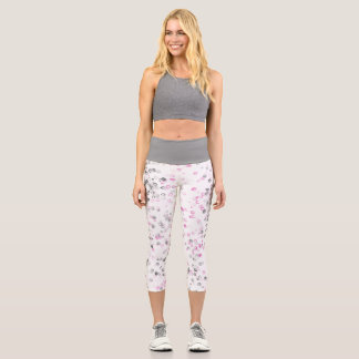 Pink and Black Dotted Pattern Capri Leggings