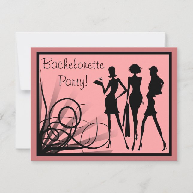 Pink and Black Dress Silhouette Bachelorette Party Invitation (Front)