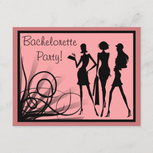 Pink and Black Dress Silhouette Bachelorette Party Invitation