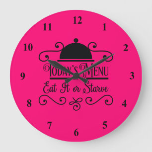 Pink and Black Eat it or Starve Large Clock