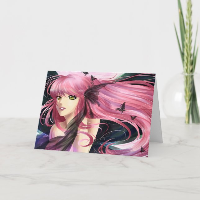 Pink and Black Fantasy Greeting Card (Front)