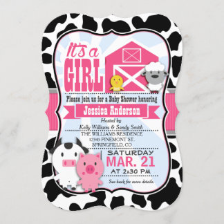 Pink and Black Farm Animal Cowgirl Baby Shower Invitation