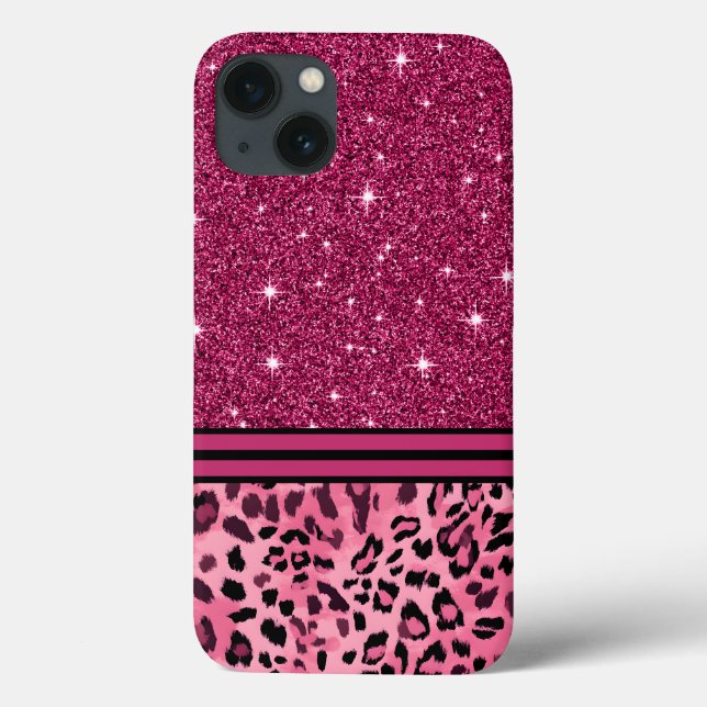 Pink and black faux glitter leopard Case-Mate iPhone case (Back)