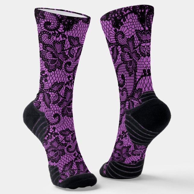 Pink And Black Faux Lace  Socks (Angled)