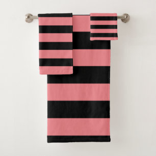 Pink and Black Feminine Striped Girly Bath Towel Set
