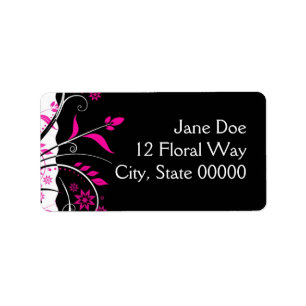 Pink and Black Floral Address Labels