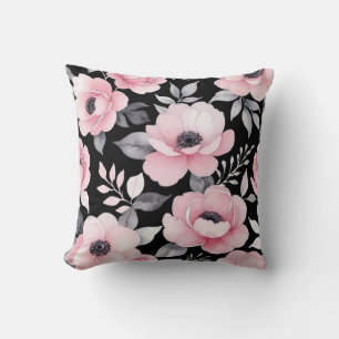 pink and black floral art cushion