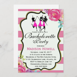 Pink and Black floral Bachelorette invitation