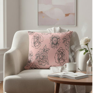 Pink and Black Floral Cushion