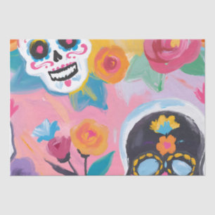 Pink and black Floral Dia de Muertos  Tissue Paper
