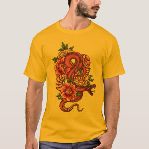 Pink and Black Floral Dragon on T-Shirt