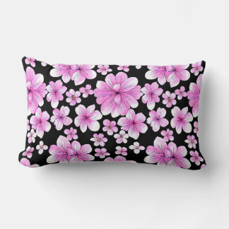 Pink and Black Floral Lumbar Pillow