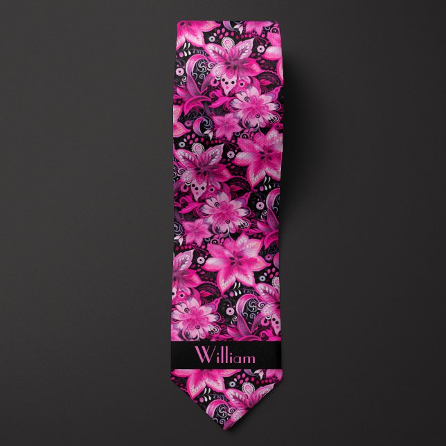 Pink and Black Floral Monogram Tie (Creator Uploaded)