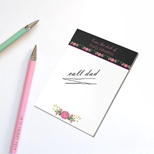 Pink and Black Floral Personalized Notepad