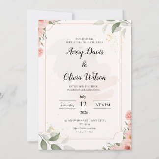 Pink and black Floral Wedding Invitation