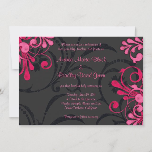 Pink and Black Floral Wedding Invitation (Front)