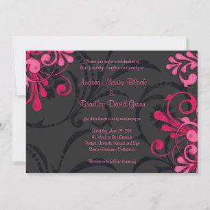 Pink and Black Floral Wedding Invitation