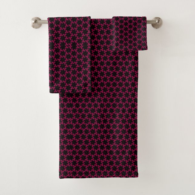 Pink and Black Flower Cluster  Bath Towel Set (Insitu)