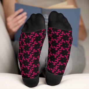 Pink and Black Flower Cluster Crew Socks