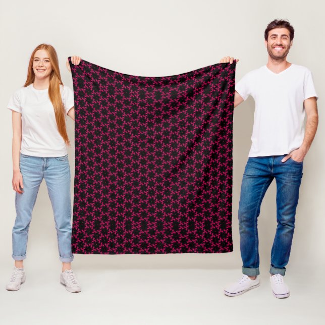 Pink and Black Flower Cluster  Fleece Blanket (In Situ)