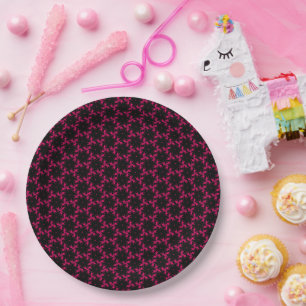 Pink and Black Flower Cluster Paper Plate