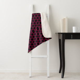 Pink and Black Flower Cluster  Sherpa Blanket