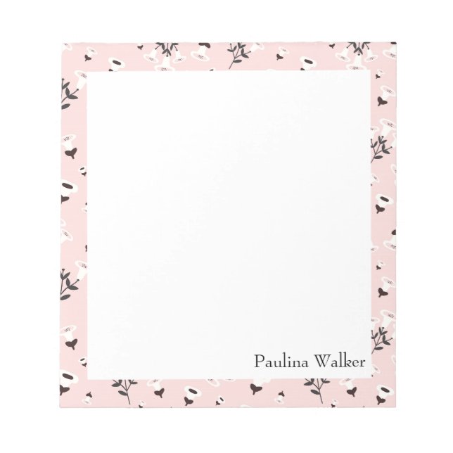 Pink and Black Flower Drawing Pattern Name Notepad (Front)