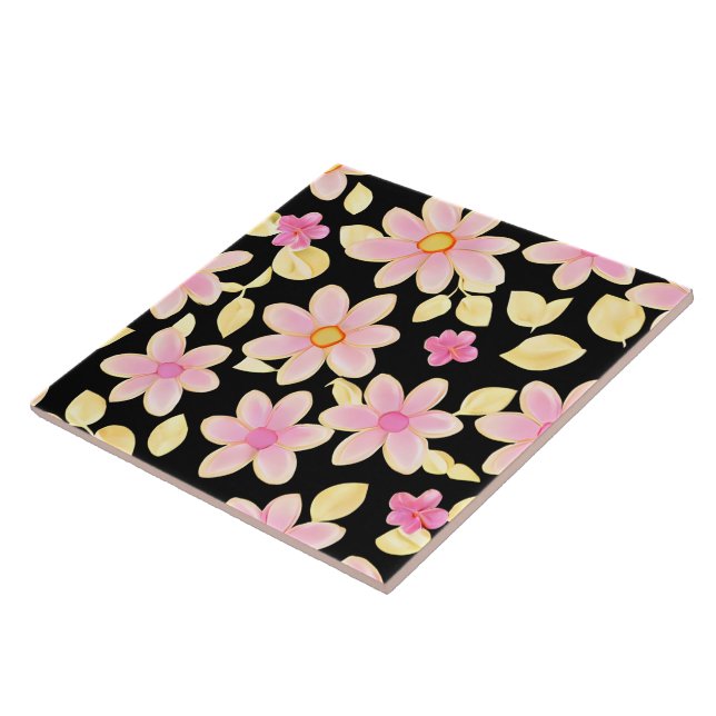 Pink and Black Flower Pattern  Ceramic Tile (Side)