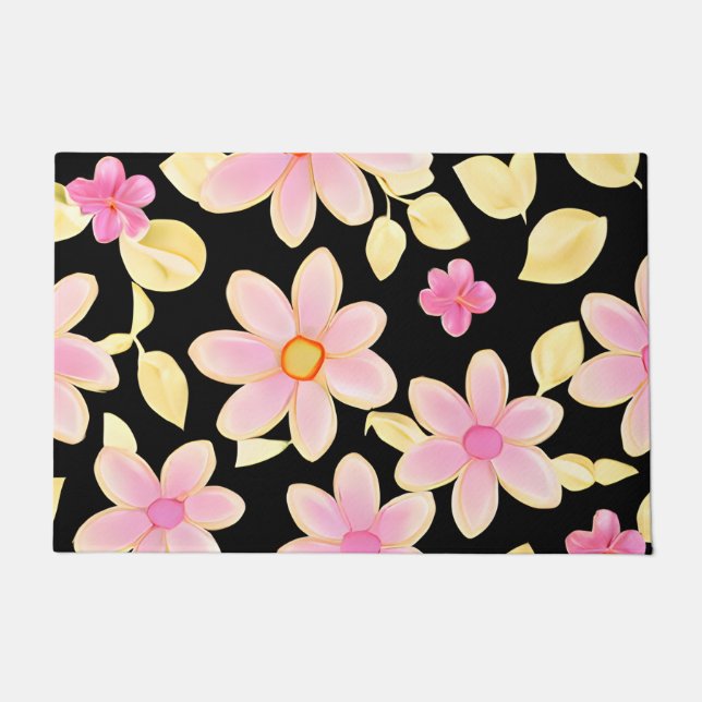 Pink and Black Flower Pattern  Doormat (Front)