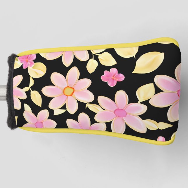 Pink and Black Flower Pattern  Golf Head Cover (Front)