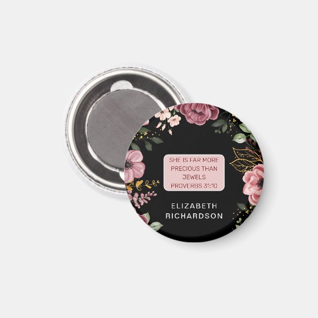 Pink and black flower Proverbs 31 Magnet (Front/Back)