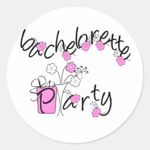 Pink and Black Flowers Bachelorette Party Classic Round Sticker