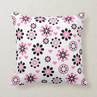 Pink and Black Flowers Cushion