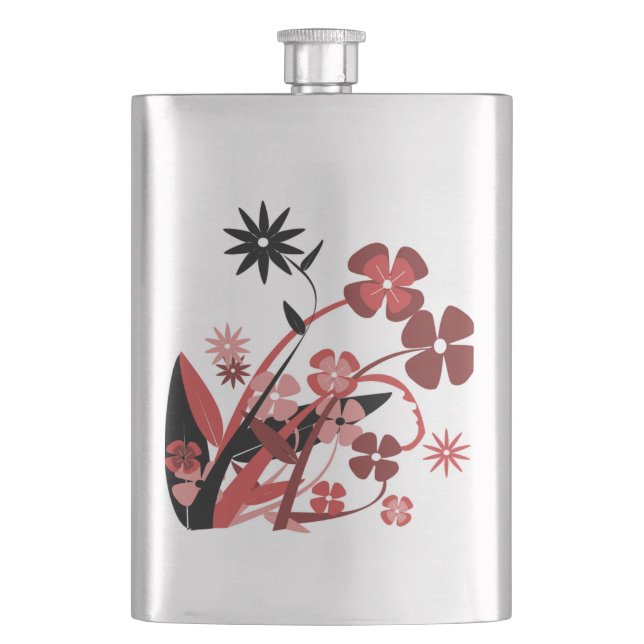 PINK AND BLACK FLOWERS HIP FLASK (Front)