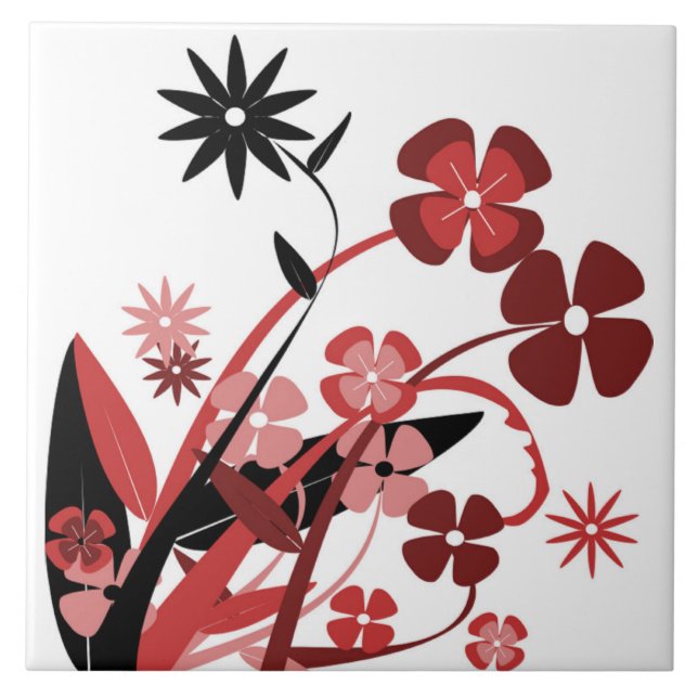 PINK AND BLACK FLOWERS TILE (Front)